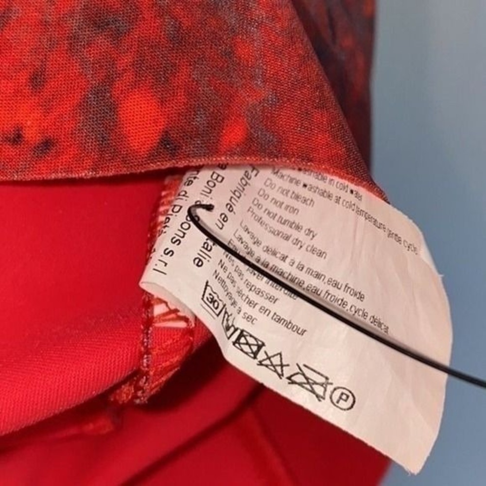 Chiara Boni La Petite Robe Red Grey Abstract Peplum V-Neck Sheath Dress Italy - Picture 7 of 12